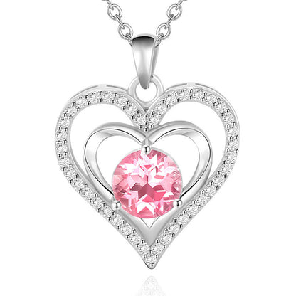 925 Rhodium-Plated Sterling Silver Heart Pendant Necklace with 2ct Multicolor Moissanite Diamonds-Elegant & Hypoallergenic
