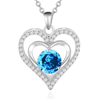 925 Rhodium-Plated Sterling Silver Heart Pendant Necklace with 2ct Multicolor Moissanite Diamonds-Elegant & Hypoallergenic