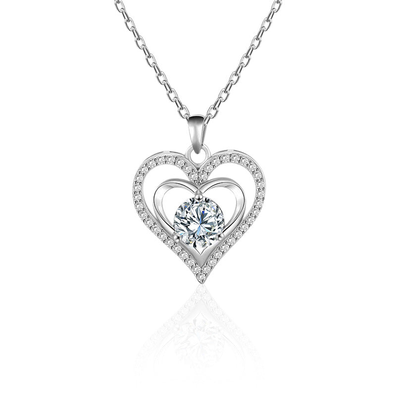 925 Rhodium-Plated Sterling Silver Heart Pendant Necklace with 2ct Multicolor Moissanite Diamonds-Elegant & Hypoallergenic