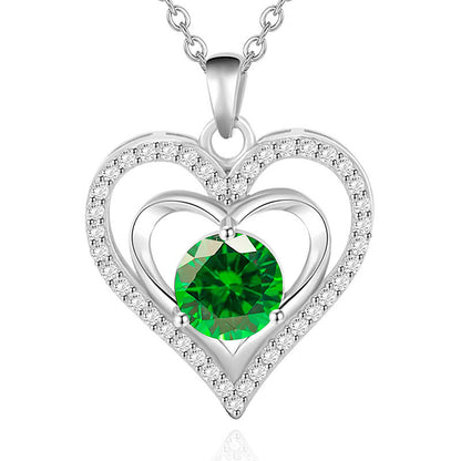 925 Rhodium-Plated Sterling Silver Heart Pendant Necklace with 2ct Multicolor Moissanite Diamonds-Elegant & Hypoallergenic