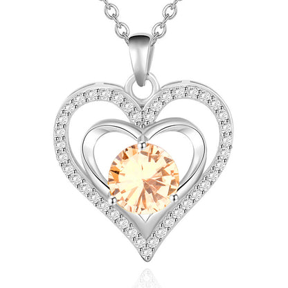 925 Rhodium-Plated Sterling Silver Heart Pendant Necklace with 2ct Multicolor Moissanite Diamonds-Elegant & Hypoallergenic