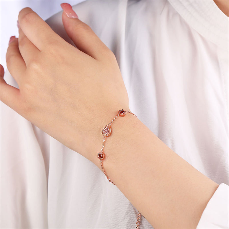 925 Rose Gold Plated Silver Bracelet - Elegant Teardrop & Star Design