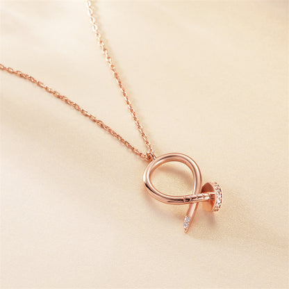 925 Rose Gold Plated Sterling Silver Pendant Necklace - Elegant Geometric Collarbone Chain