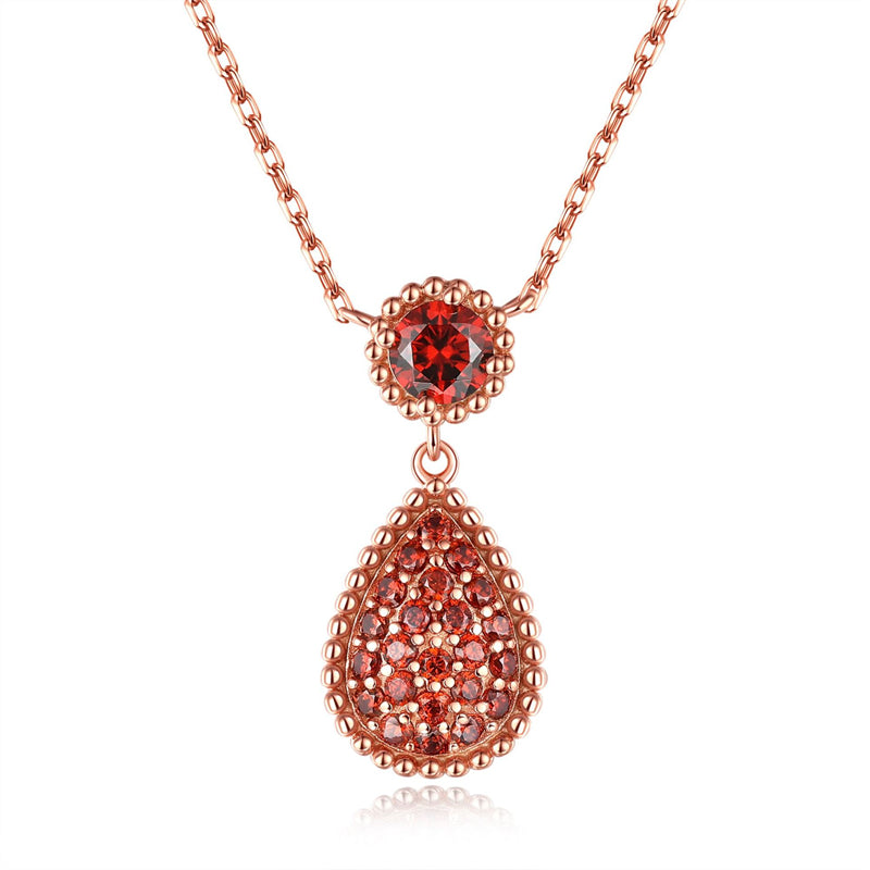 925 Rose Gold Plated Sterling Silver Pendant Necklace - Garnet Red Zirconia Celestial Collarbone Chain