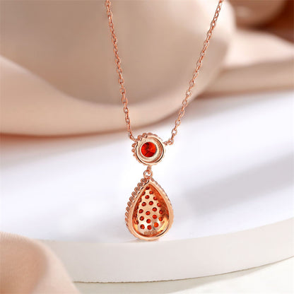 925 Rose Gold Plated Sterling Silver Pendant Necklace - Garnet Red Zirconia Celestial Collarbone Chain