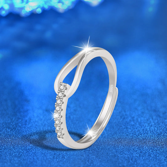 925 Silver Adjustable Geometric Eternity Band with Moissanite Rhodium Plated Minimalist Women's Jewelry