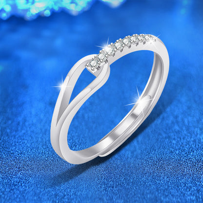 925 Silver Adjustable Geometric Eternity Band with Moissanite Rhodium Plated Minimalist Women's Jewelry