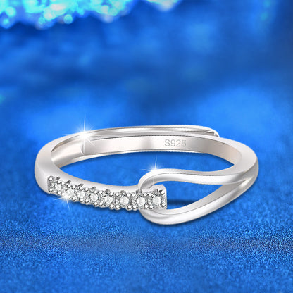 925 Silver Adjustable Geometric Eternity Band with Moissanite Rhodium Plated Minimalist Women's Jewelry