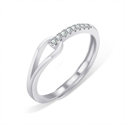925 Silver Adjustable Geometric Eternity Band with Moissanite Rhodium Plated Minimalist Women's Jewelry