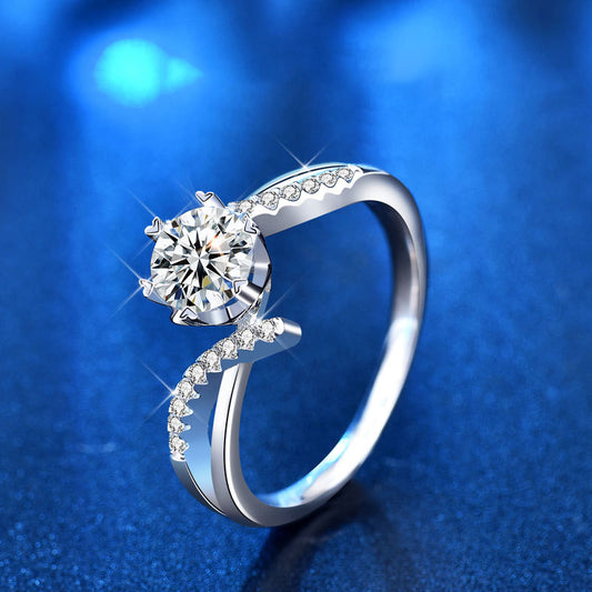 925 Silver Asymmetric Geometric Ring with 1ct D Color Moissanite & Hearts & Arrows Zircon Heavy 0.05um Rhodium Plated