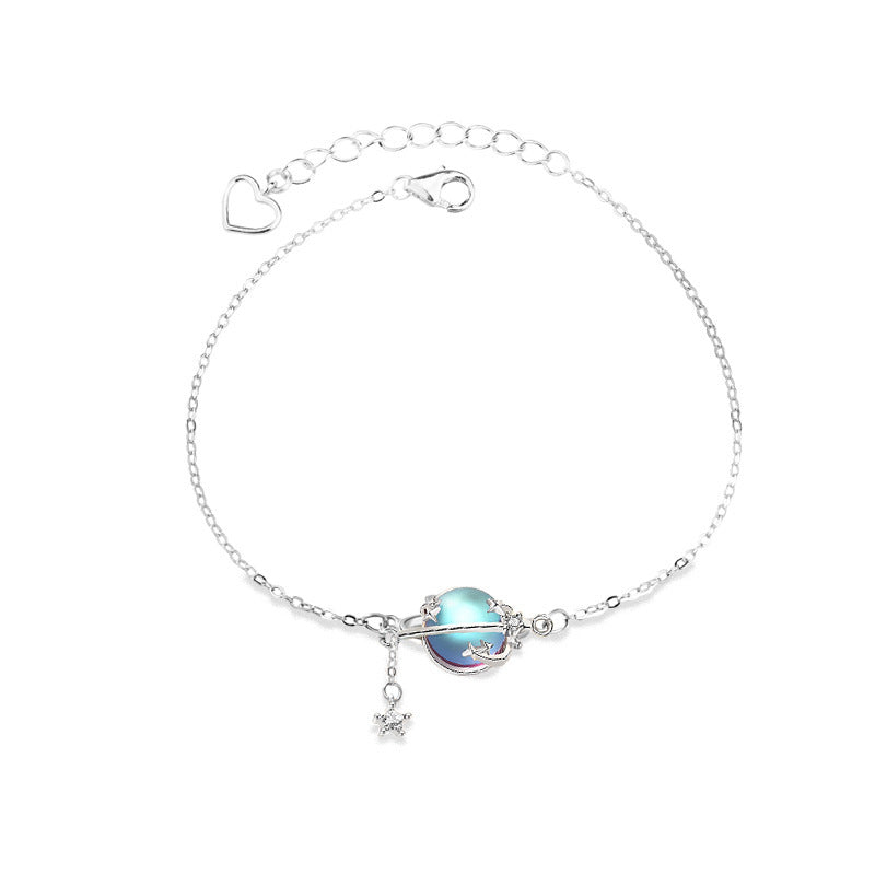 925 Silver Aurora Planet Insect Bracelet Natural Style Employee Gift Jewelry White Gold Plated