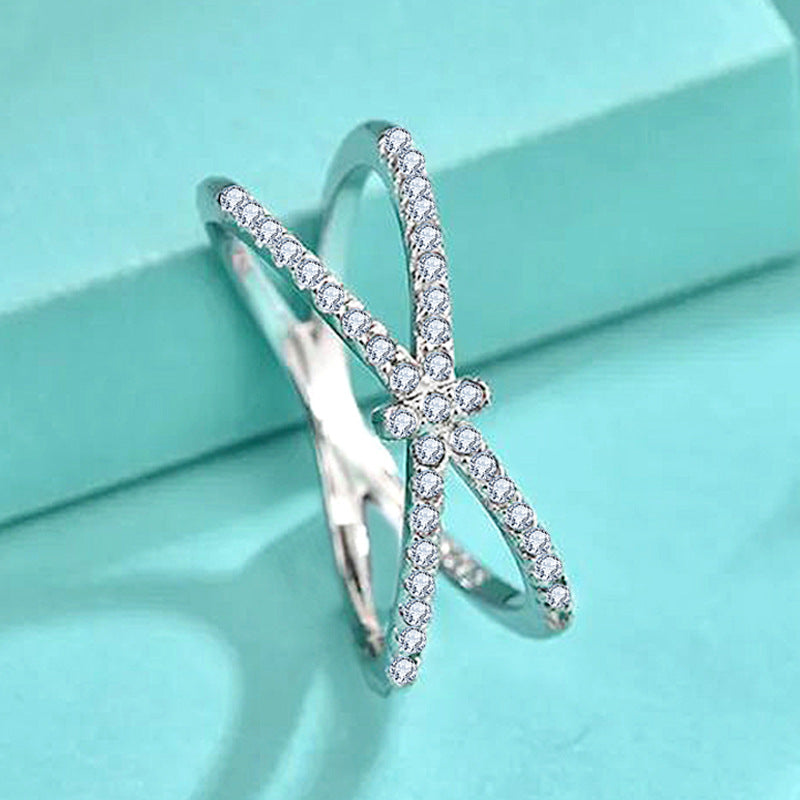 925 Silver Bow Ring with White Zircon Electroplated Minimalist Jewelry for Women Size 6-9