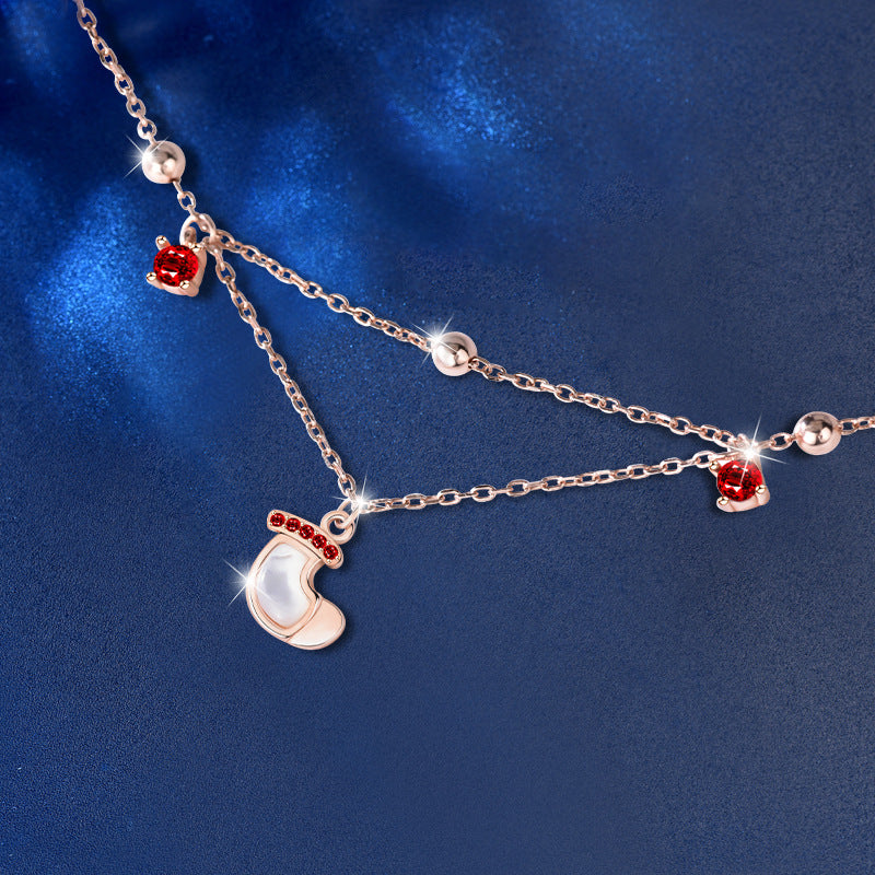 925 Silver Christmas Stocking Bracelet with Rose Gold Plating Forest Style Travel Jewelry Rhodium Plated