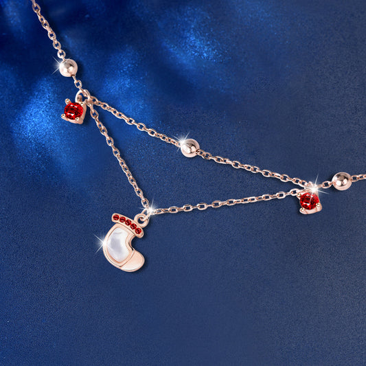 925 Silver Christmas Stocking Bracelet with Rose Gold Plating Forest Style Travel Jewelry Rhodium Plated
