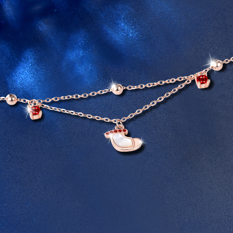 925 Silver Christmas Stocking Bracelet with Rose Gold Plating Forest Style Travel Jewelry Rhodium Plated