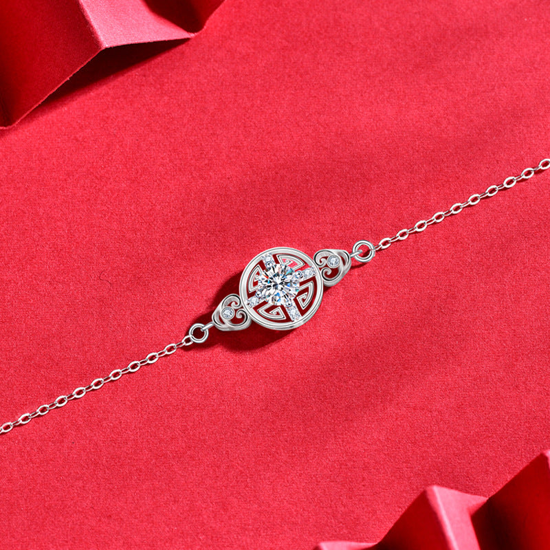 925 Silver Coin Geometric Bracelet with 0.5ct Moissanite Premium Travel Jewelry White Gold Plated