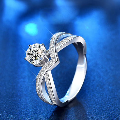 925 Silver Crown Design Ring with 1ct D Color Moissanite Heavy 0.05um Rhodium Plated Urban Women's Jewelry Size 5-8