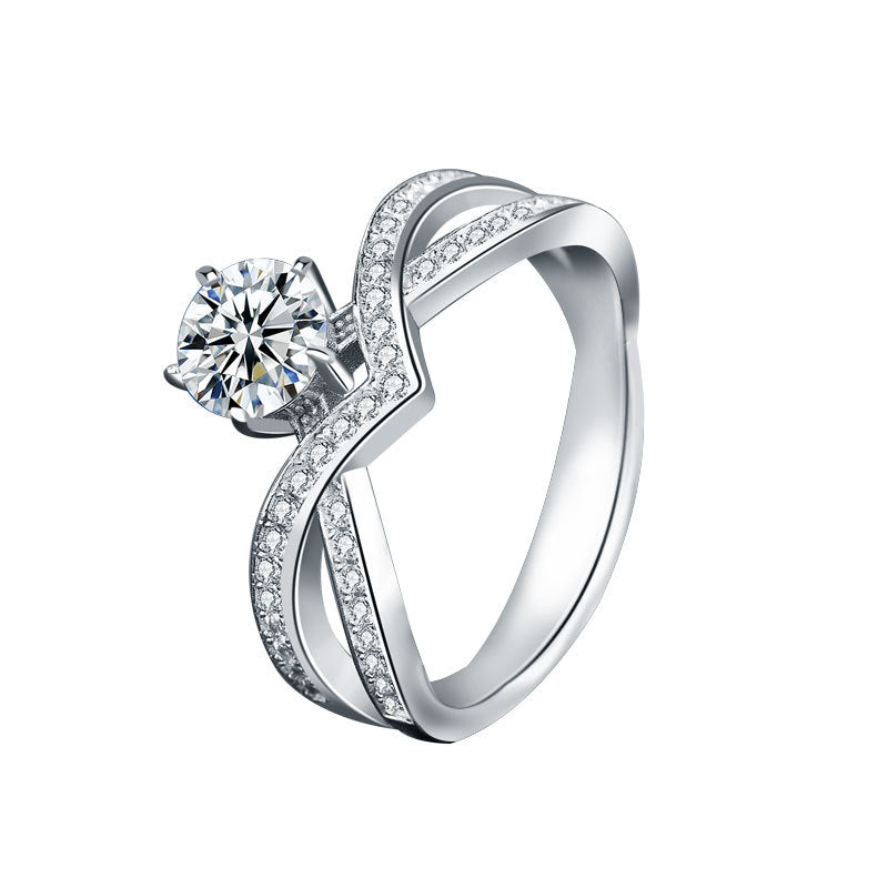 925 Silver Crown Design Ring with 1ct D Color Moissanite Heavy 0.05um Rhodium Plated Urban Women's Jewelry Size 5-8