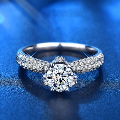 925 Silver Crown Design Ring with 1ct D Color Moissanite Heavy 0.05um Rhodium Plated Women's Jewelry Size 5-8