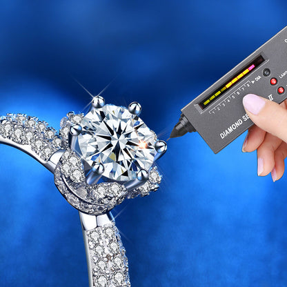 925 Silver Crown Design Ring with 1ct D Color Moissanite Heavy 0.05um Rhodium Plated Women's Jewelry Size 5-8