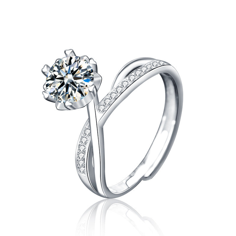 925 Silver Crown Design Ring with 1ct Moissanite Rhodium Plated Unique Women's Jewelry