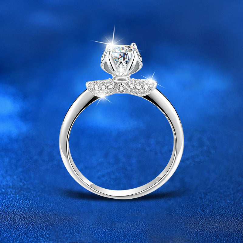 925 Silver Crown Geometric Ring with 0.5ct Moissanite Rhodium Plated Women's Minimalist Jewelry