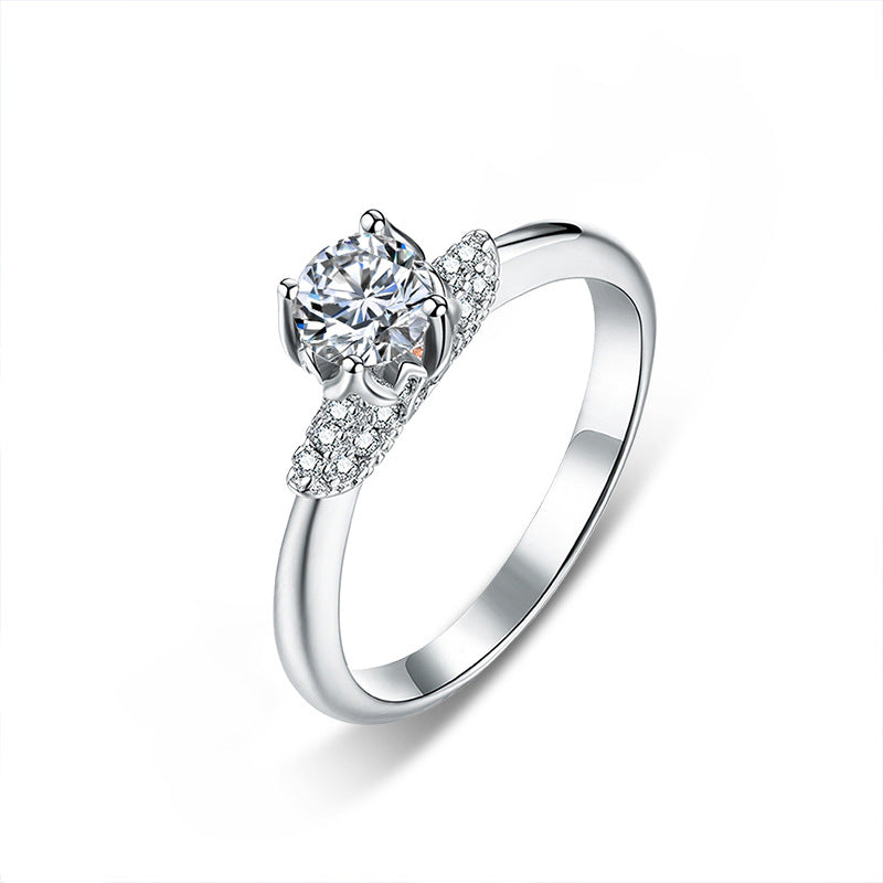 925 Silver Crown Geometric Ring with 0.5ct Moissanite Rhodium Plated Women's Minimalist Jewelry