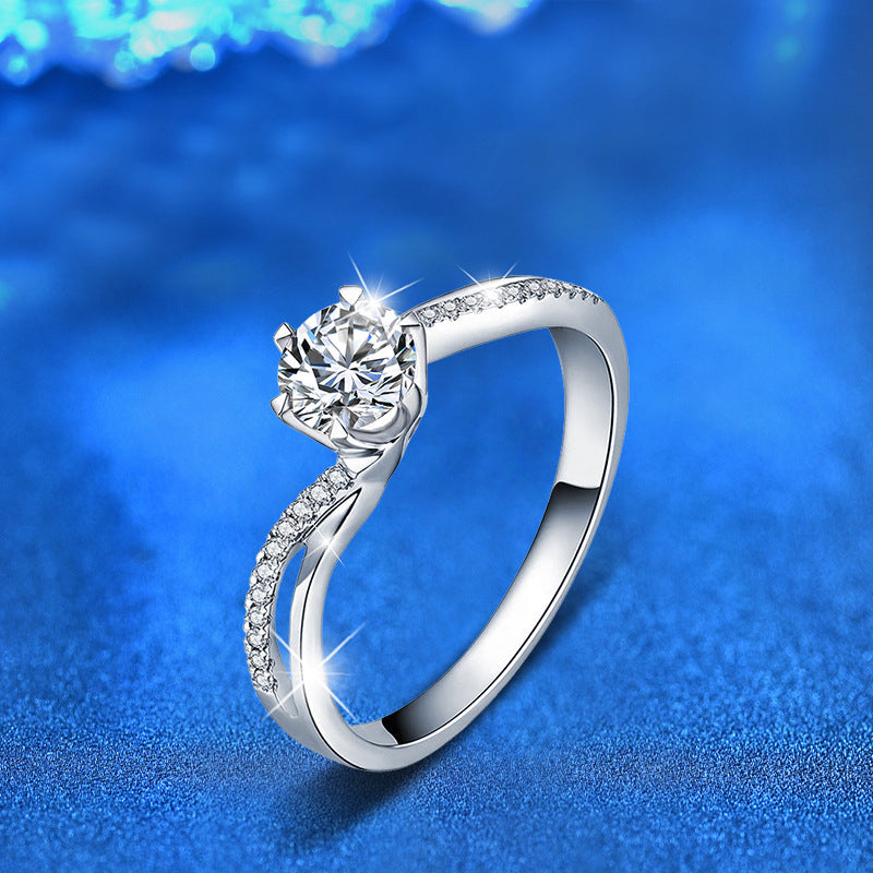 925 Silver Crown Geometric Ring with 1ct Moissanite Rhodium Plated Women's Luxury Jewelry Size 5-10