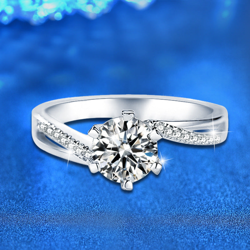 925 Silver Crown Geometric Ring with 1ct Moissanite Rhodium Plated Women's Luxury Jewelry Size 5-10