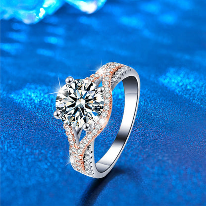 925 Silver Crown Geometric Statement Ring with 2ct Moissanite Rhodium Plated Bold Women's Jewelry Size 6-9