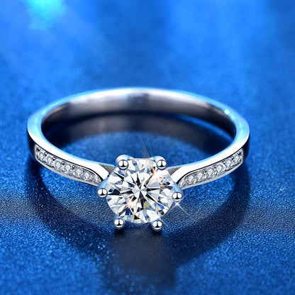 925 Silver Crown Micro Paved Ring with 1ct D Color Moissanite and Hearts Arrows Zircon Office Jewelry for Women Size 6-7