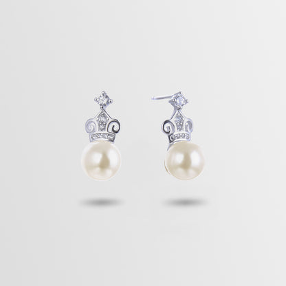 925 Silver Crown Pearl Stud Earrings - Korean Style 7-8mm Mother-of-Pearl Earrings with Plastic Stoppers