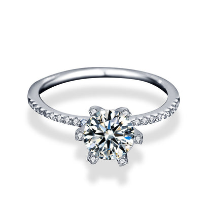 925 Silver Crown Ring with 1 Carat Moissanite and Row Diamonds Chic White Gold Plated Jewelry for Women Size 5-8