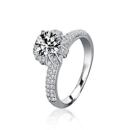 925 Silver Crown Ring with 1ct Moissanite Rhodium Plated Princess Style Band Women's Jewelry Size 5-8