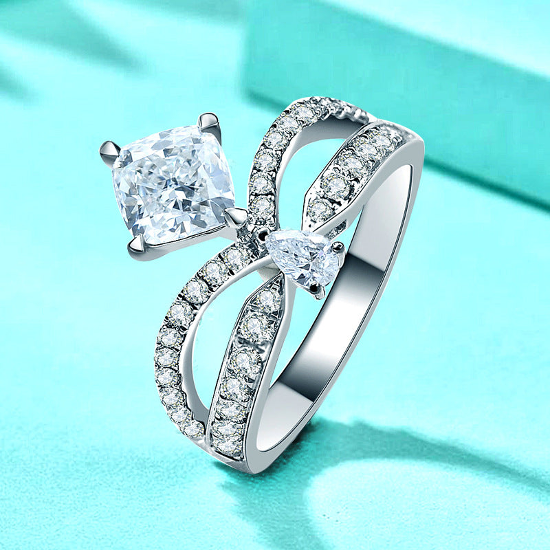 925 Silver Crown Ring with Zircon Stone Unique Statement Jewelry for Women Size 6-7 White Gold Plated