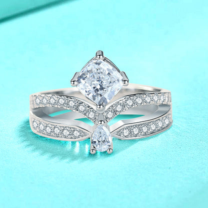 925 Silver Crown Ring with Zircon Stone Unique Statement Jewelry for Women Size 6-7 White Gold Plated