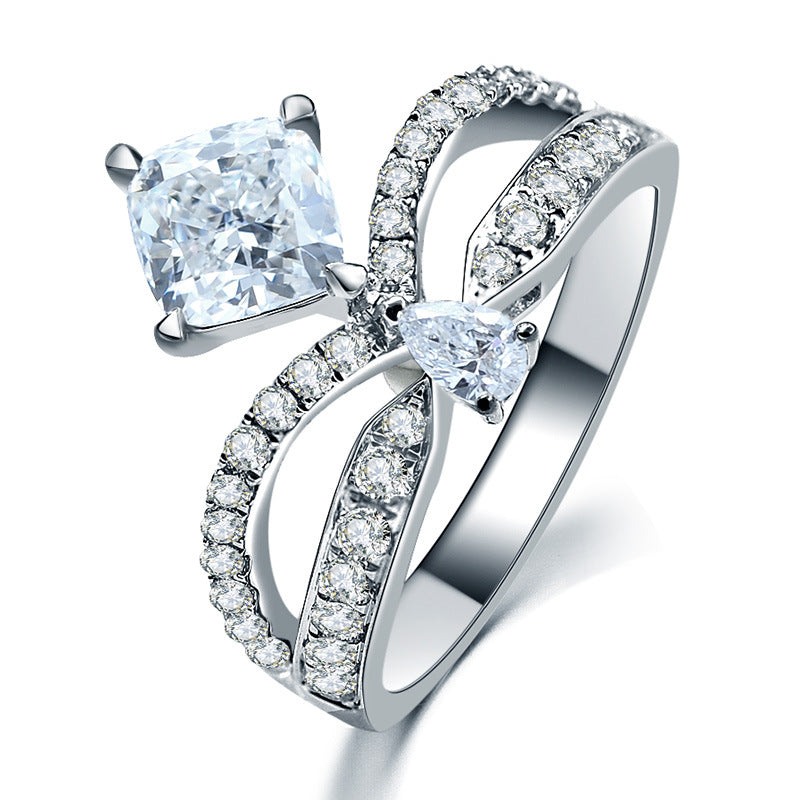 925 Silver Crown Ring with Zircon Stone Unique Statement Jewelry for Women Size 6-7 White Gold Plated