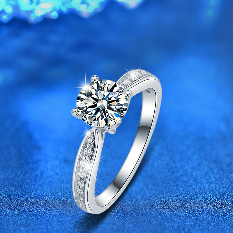 925 Silver Crown & U-Shaped Ring with 1ct Moissanite Rhodium Plated Women's Jewelry Size 5-8