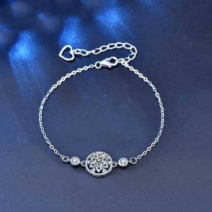 925 Silver Dreamcatcher Geometric Bracelet with 0.5ct Moissanite Original Design Travel Jewelry White Gold Plated