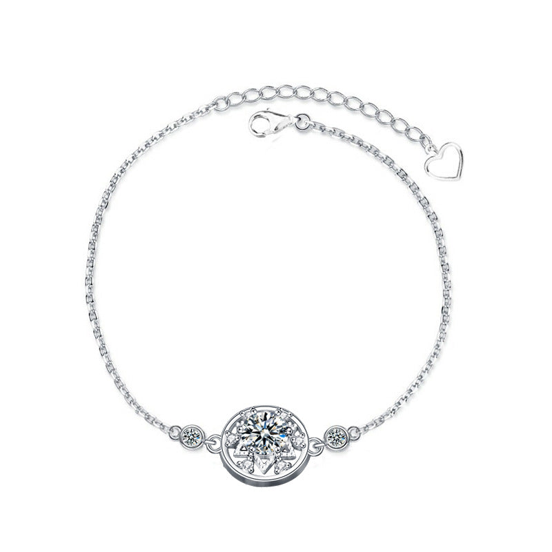 925 Silver Dreamcatcher Geometric Bracelet with 0.5ct Moissanite Original Design Travel Jewelry White Gold Plated