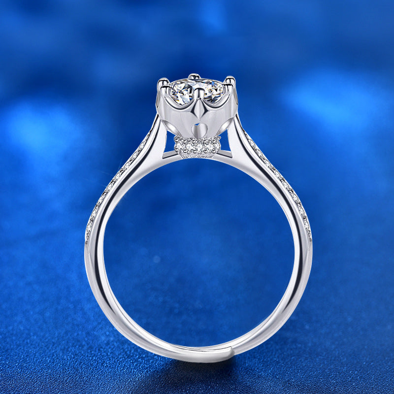 925 Silver Floral Adjustable Ring with 0.5 Carat Moissanite Petal Design Sweet Dainty Jewelry for Women