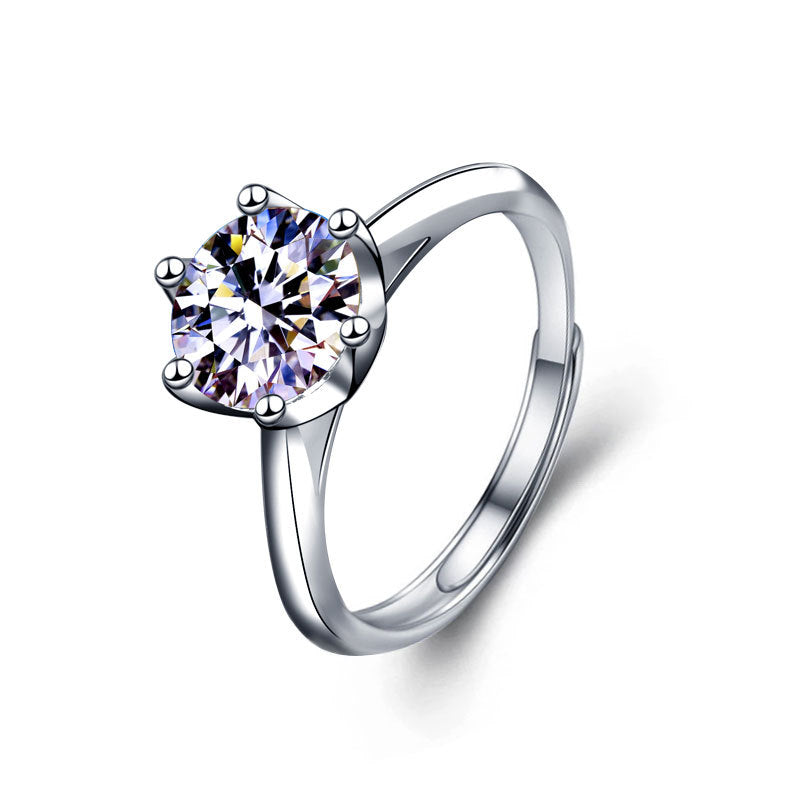 925 Silver Floral Adjustable Ring with 1ct or 2ct D Color Moissanite and Hearts Arrows Zircon White Gold Plated Jewelry for Women