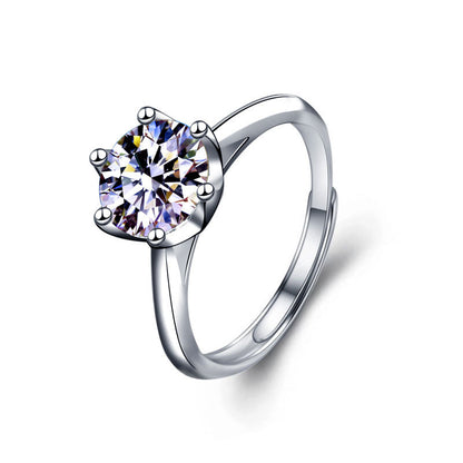 925 Silver Floral Adjustable Ring with 1ct or 2ct D Color Moissanite and Hearts Arrows Zircon White Gold Plated Jewelry for Women