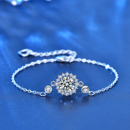 925 Silver Floral Bracelet with 1ct Moissanite Elegant Women's Jewelry White Gold Plated