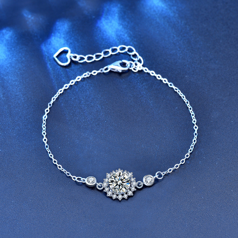 925 Silver Floral Bracelet with 1ct Moissanite Elegant Women's Jewelry White Gold Plated