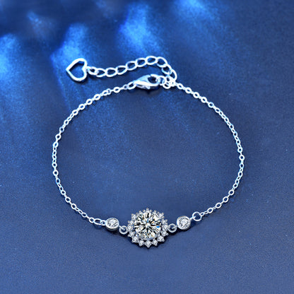 925 Silver Floral Bracelet with 1ct Moissanite Elegant Women's Jewelry White Gold Plated