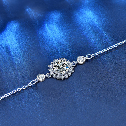 925 Silver Floral Bracelet with 1ct Moissanite Elegant Women's Jewelry White Gold Plated