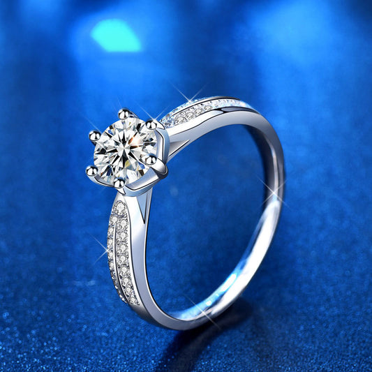 925 Silver Floral Ring with 1ct D Color Moissanite & Hearts & Arrows Zircon Heavy 0.05um Rhodium Plated Women's Jewelry Size 5-8