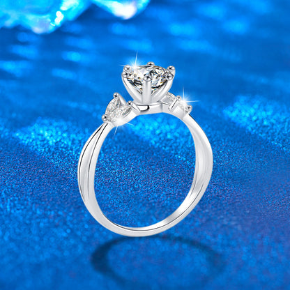 925 Silver Floral Ring with 1ct Moissanite Rhodium Plated Women's Luxury Jewelry Size 5-8