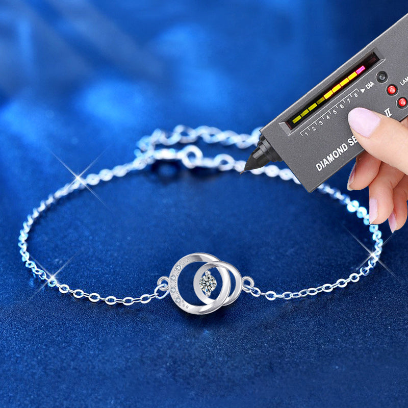 925 Silver Geometric Bracelet with 0.1ct Moissanite Versatile Employee Gift Jewelry Rhodium Plated